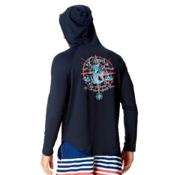 Chaps Long Sleeve Graphic Rash Guard Hoodie with UPF 50+ - Picture 4 of 10